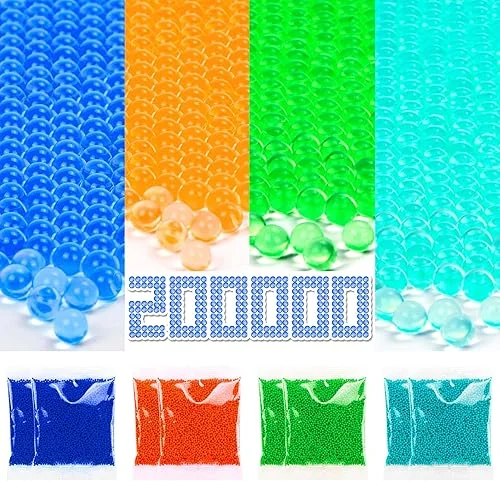 200000 Pcs Gel Water Blaster Ammo Splat Refill (7-8 mm, 20 Pack), Orange,Green, Blue,Light Blue Gel Splatter 7.5mm Blaster Bullets, for Ages 14+
