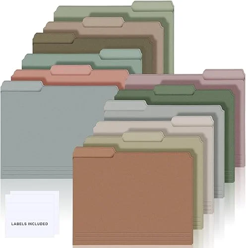 24 Pcs Colored Manila File Folders Letter Size Paper File Folders with Labels 9.49 x 11.61 Inch 1/3 Cut Tab File Folders for Office Organizer Dividers Notes (Retro Color)