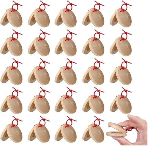 24 Pcs Musical Castanets Instrument, Clap Board Music Educational，Classroom DIY Wooden Percussion Instrument Finger Castanets