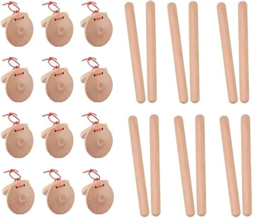 24 Pcs Musical Percussion Instrument Set，Musical Castanets Instrument and Music Rhythm Sticks.Clap Board Music Educational，Classroom DIY Wooden Percussion Instrument Finger Castanets Rhythm
