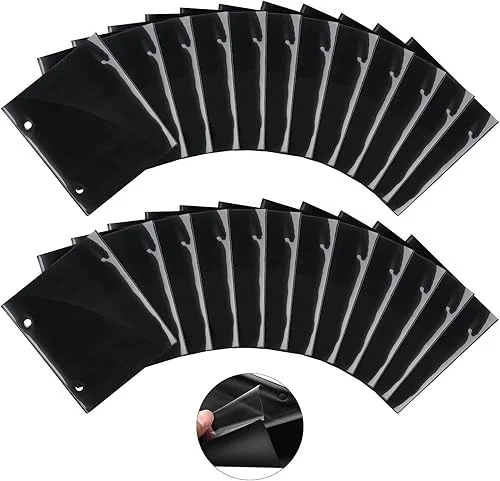 24 Pieces Flip Folder Pages Flip Folio Marching Band Musical Flip Folder with 2 Holes 7.5 x 6.3 Inches PVC Waterproof Window Pages for Holding Sheet Music Files (Black, Single Available)
