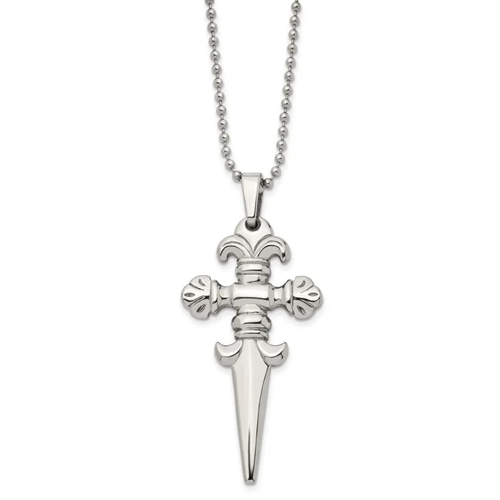 24in Stainless Steel Polished Dagger Necklace