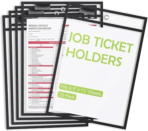 25 Pack Job Ticket Holders 10×13 Inches-Dry Erase Pockets Sleeves Shop Ticket Holder Reusable Plastic Pocket Protector Sleeves for Documents, Teacher Supplies
