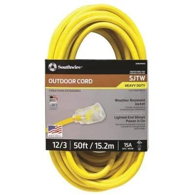 2588sw0002 Extension Cord, 12/3 Awg Cable, 50 Ft L, 15 A, 125 Vac, Yellow