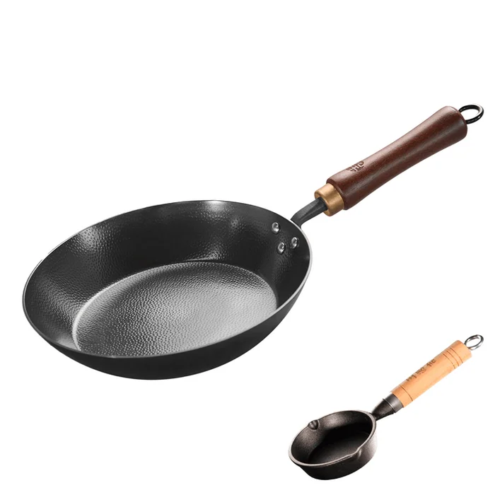 26CM Hand-forged Frying Pan Uncoated Non-stick Large Flat Bottom Suitable For All Stoves With Small Iron Frying Pan 13CM