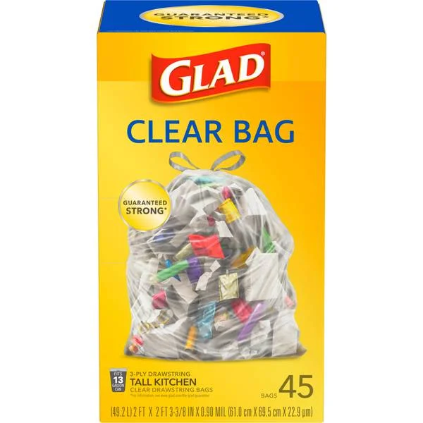 28-Count 13 Gallon Tall Kitchen Clear Drawstring Bags