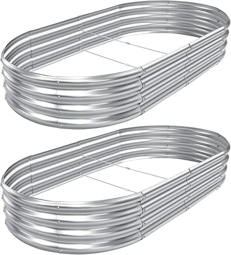 2pack 8×4×1ft Raised Garden Bed,Outdoor Galvanized Planter Boxes, Oval Large Metal Raised Garden Beds for Vegetables