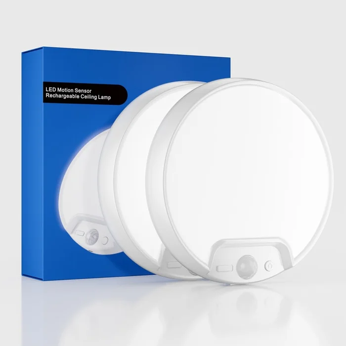 2Pack Newly Upgraded Rechargeable Ceiling Light with Remote for Closets Stairs Shower