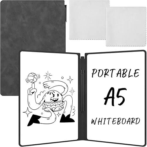 2PCS Portable Small White Board Dry Erase Notebook, 9.5 * 6.6in Reusable WhiteBoard Notebook Memo with Marker Pen Wiping Cloth, Office Home Supplies Desk Accessories (Black)