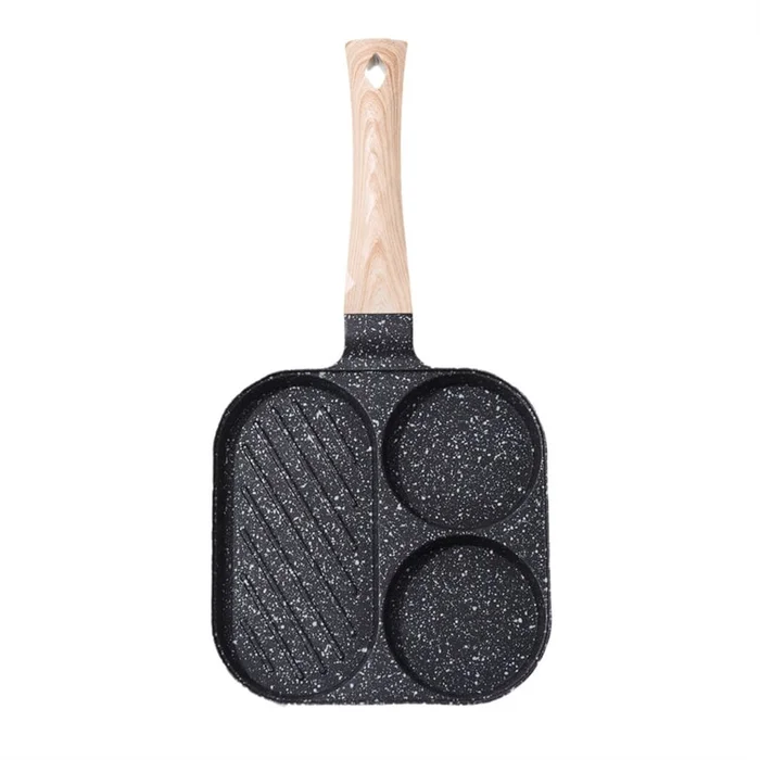 3 in 1 breakfast frying pan household multifunctional frying pan medical stone non-stick black 1 piece