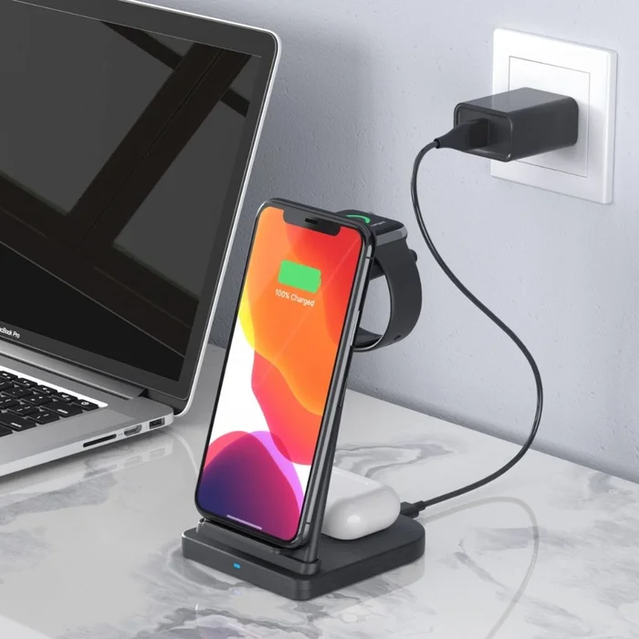 3-in-1 Fast Wireless Charging Stand for Phones, Apple Watch & AirPods
