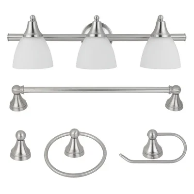 3-light Vanity Set, Frosted Glass, Brushed Steel