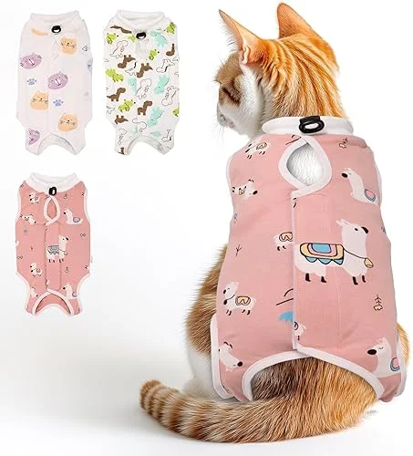 3 PCS Cat Recovery Suit for Spay Abdominal Wounds Female, Cat Onesie for Cats After Surgery, Cat Surgery Recovery Suit Kitten Onesie for Cats Anti Licking