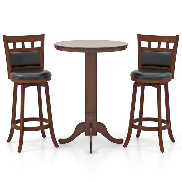 3-Piece Wood Bar Dining Table Set with Pedestal Base