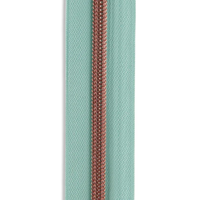 #3 Rose Gold Metallic Nylon Coil Continuous Zipper Roll – 3 yds. – Medium Blue