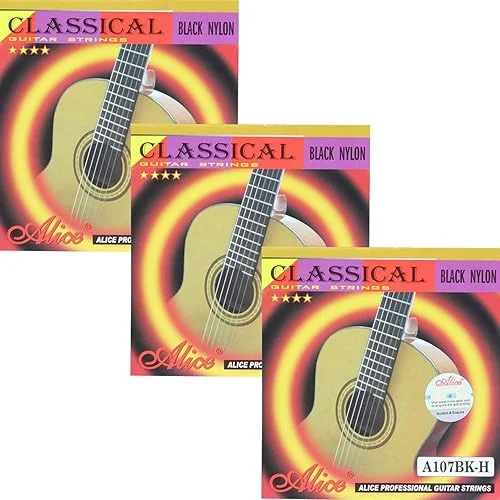 3 Sets Alice A107BK-H Black Nylon Gold Plated Coated Copper Alloy Winding Classical Guitar Strings Hard Tension (.0285 .0325 .041 .030 .036 .044)