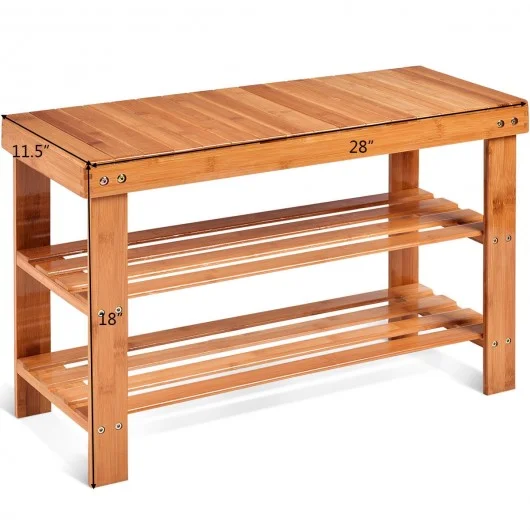 3 Tier Bamboo Bench Storage Shoe Shelf-Natural