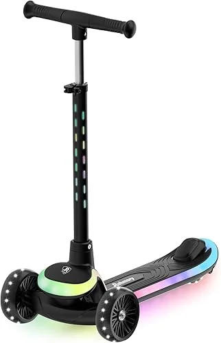 3-Wheel Light-Up Kids Scooter,Lights on Stem & Deck, 20 Different Light Patterns,Three Adjustable Heights,Lean to Steer, Balance Scooter for Ages 3-12