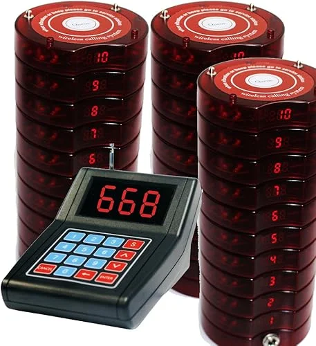 30 Coaster Pagers+1 Keypad Queue Call Pager Restaurant Wireless Calling System Waiter Wireless Guest Paging System for Restaurant Church Food Truck Coffee Shop Office