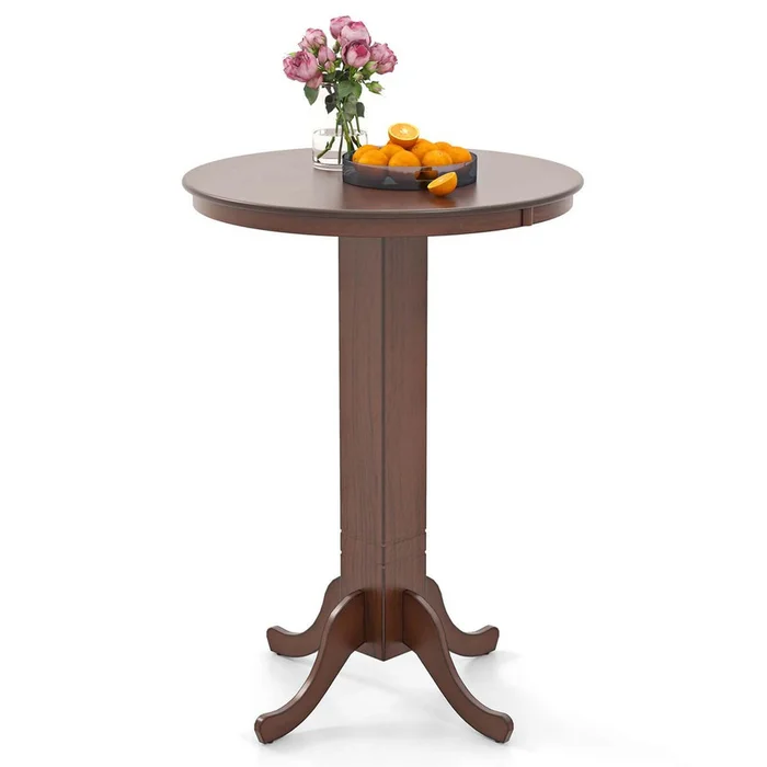 30-inch Wood Pub Round Dining Table with Pedestal Base