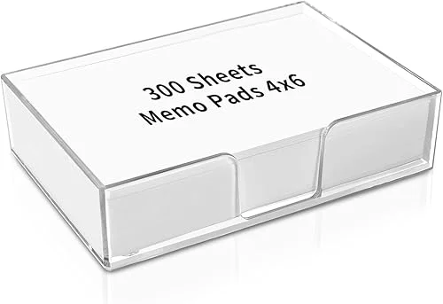 300 Sheet 4×6 Memo Holder Desk Notepad Tray Pad Paper Memo Sheets Non Sticky Memo Pads 4×6 Acrylic Notepad Holder for Desk School Organization Planning (300)