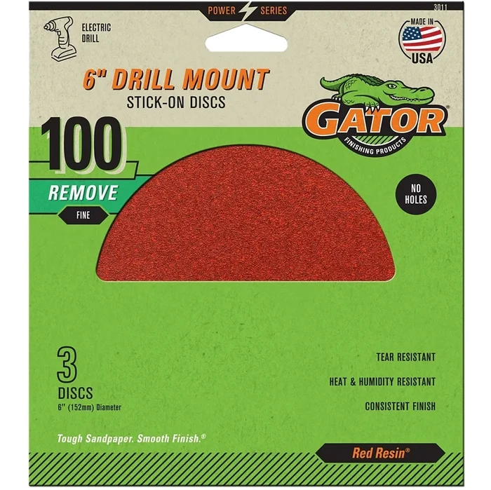 3011 Sanding Disc, 6 In Dia, 100 Grit, Medium, Aluminum Oxide Abrasive, Paper Backing, 3/pk