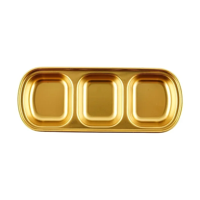 304 Stainless Steel Divided Sauce Dish Small Dish for BBQ Dipping Sauce Gold 3 Compartments