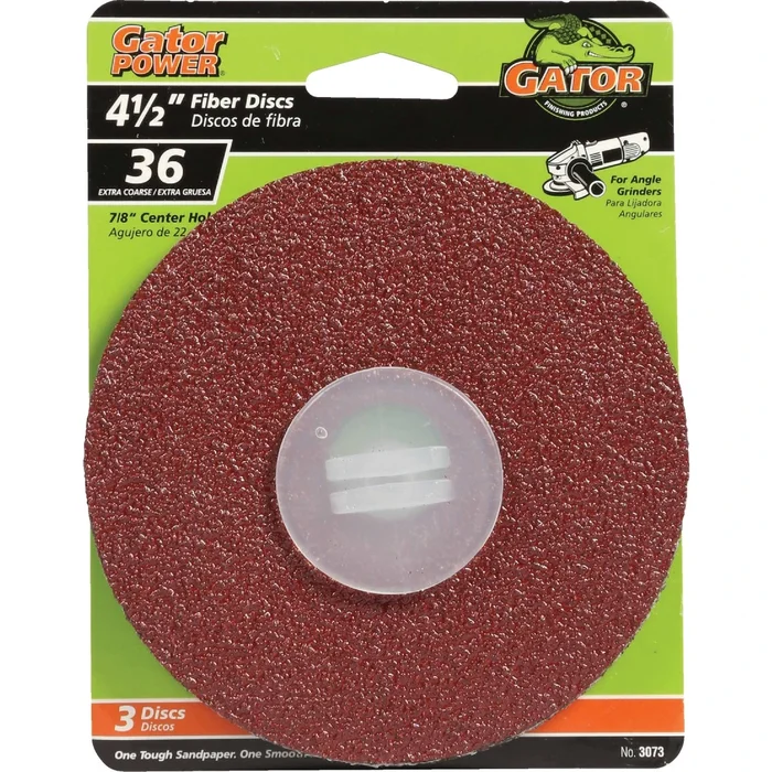 3073 Fiber Disc, 4-1/2 In Dia, 36 Grit, Extra Coarse, Aluminum Oxide Abrasive, Fiber Backing