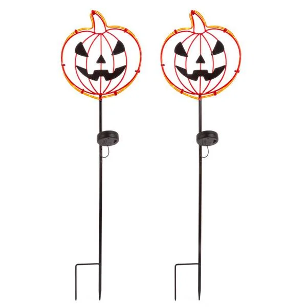 31.8 in. Solar Powered Illuminating Metal Halloween Pumpkin Face Yard Stake