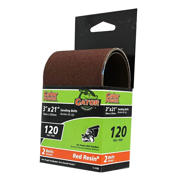 3145 Sanding Belt, 120 Grit, Fine, Aluminum Oxide Abrasive, 3 In W, 21 In L