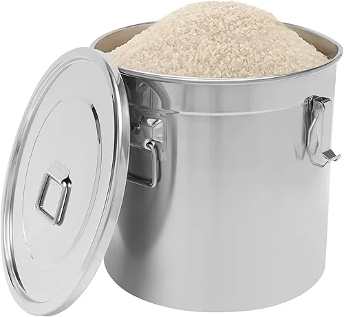 33L Stainless Steel Food Storage Containers with Lids Airtight, Food Grade Bucket W/Lid Rice canister, Kitchen Canisters for Countertop for Rice, Grains, Oil, Milk, Wine, Water