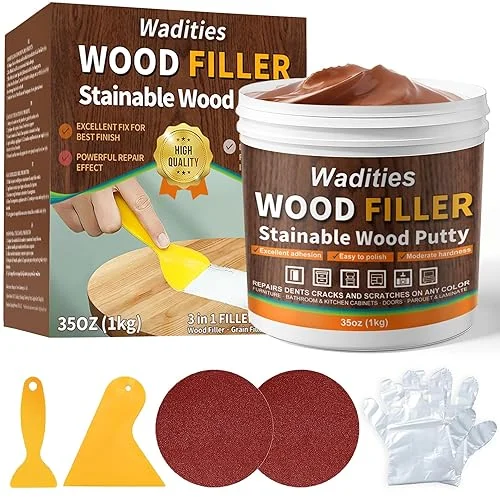 35oz Wood Filler, Walnut Wood Putty, Wadities Paintable Stainable Wood Repair Putty, Wood Furniture Repair Kit, Quickly Repair Broken and Defective Wooden Furniture (Walnut)