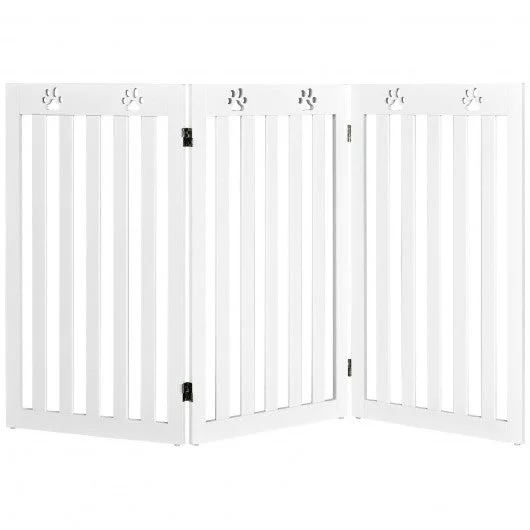 36″ Folding Wooden Freestanding Pet Gate Dog Gate w/360° Flexible Hinge-White