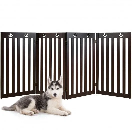 36″ Folding Wooden Freestanding Pet Gate with 360° Hinge-Espresso