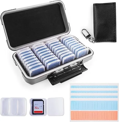 36 Slots Memory Card Case Gray & 36 Transparent Card Cases & 40 Labels,SD Card Case for Camera Memory Card, Memory Card Storage Protector for Sd, Sdxc, Sdhc Card, SD Card Organizer with Label
