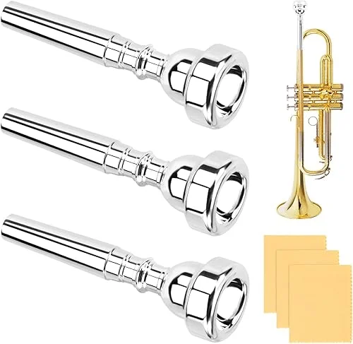 3C/5C/7C Trumpet Mouthpiece Set, Professional Trumpet Mouthpiece Replacement Parts Trumpet Tone Gift with Cleaning Cloth, Musical Instruments Accessories for Beginners(Yellow+Silver)
