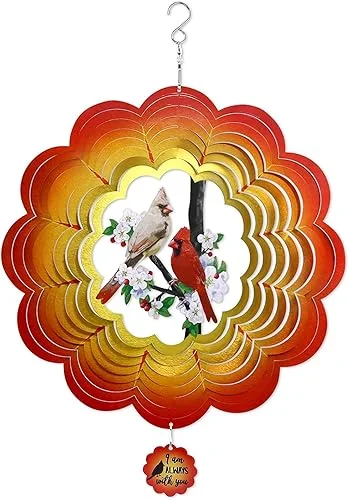 3D Wind Spinner Red Cardinal Birds,Metal Spring Outdoor Garden Decor Stainless Steel We Will Always with You Whirligig Yard Art Ornament,Decoration Indoor Memorial Gift Idea for Women Mom Mother's Day