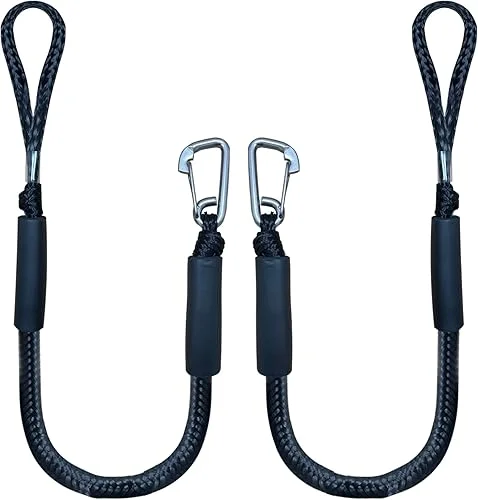3FT Bungee Dock Line Boat Ropes for Docking Line Mooring Rope with Stainless Steel Clip Accessories for Boats 2pcs