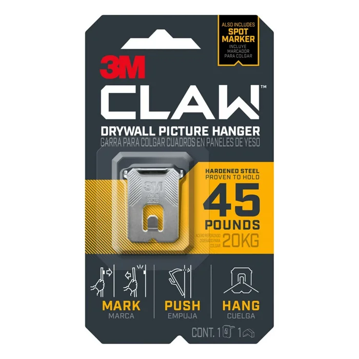 3ph45m-1ef Picture Hanger, 45 Lb, Steel, Drywall, 0.57 In L X 1.1 In W X 1.6 In H, 1/pk