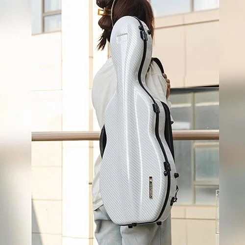 4/4 Full Size Violin case High-Strength Carbon Fiber Pear-Shaped Violin Music Bag With Combination Lock and Extra Bag White Violin Hard Case (VB-Random type-White Stripe spot)