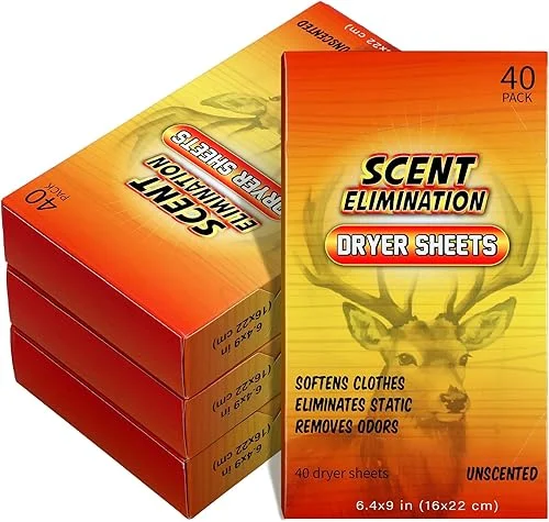 4 Packs Scent Elimination Dryer Sheets for Hunting 160 pieces scent free dryer sheets Hunting Hunters Fabric Softener for Fabrics Deer Clothes