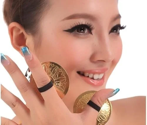 4 Pcs/2 Pairs Professional Belly Dancing Dance Costume Oriental Dance Finger Zills Finger Cymbals for Dancer Evening Party