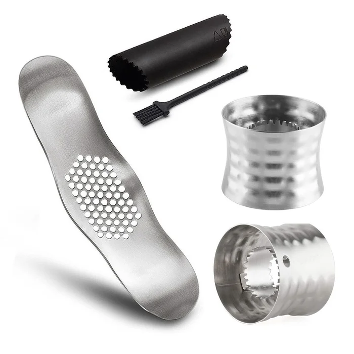 4-Piece Stainless Steel Garlic Press, Peeler, and Corn Cob Cutter Set
