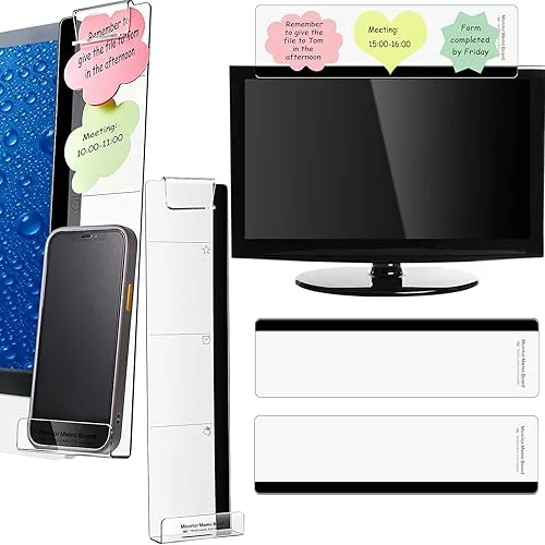 4 Pieces Computer Monitor Message Memo Board Transparent Message Panel Monitor Sticky Memo Note Board Phone Holder for Screen Computer Laptop Cabinets Office, Left and Right