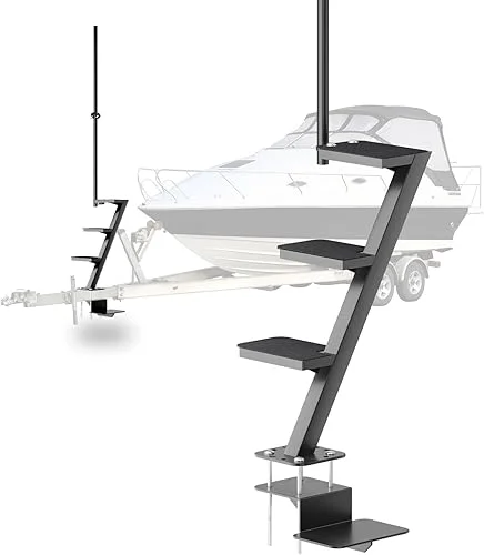 4 Step Boat Trailer Steps for Tongue Heavy Duty, Boat Trailer Ladder with Non-Slip Surface and Safety Handle 500 lbs Capacity