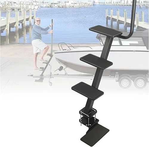 4 Step Boat Trailer Steps,Heavy Duty 400 LBS Capacity, Boat Steps with Handle Non Slip Boat Ladder Trailer Tongue Step, Universal Fit Bass Boat, Pontoon Boat