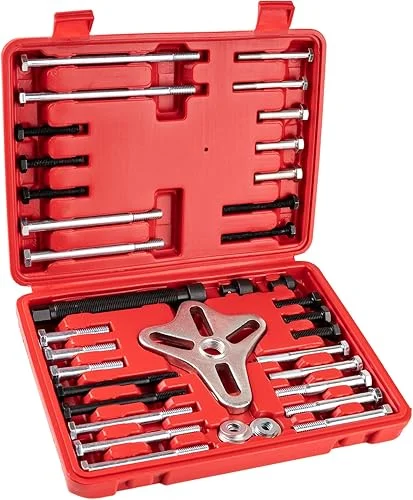 46PCS Harmonic Balancer Puller Set, Automotive Power Steering Wheel Pulley Puller Installer Tool Kit, Crankshaft Flywheel Puller Removal Tool Set Works with Most Cars, Pickups, and SUVs