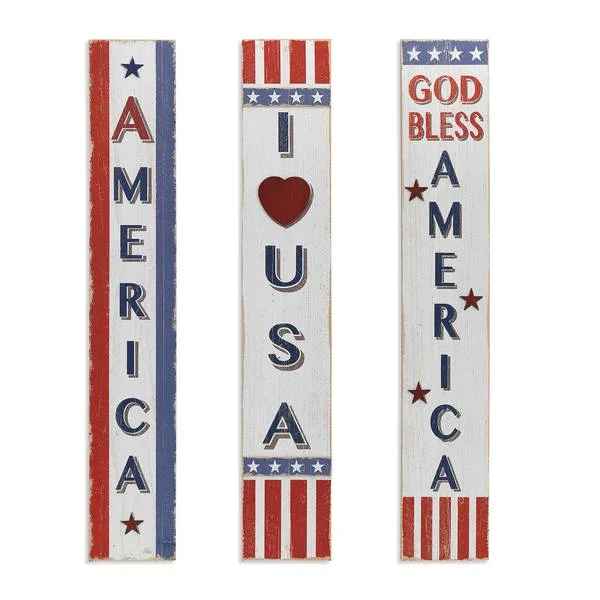 47.2 Inch Tall Wood Americana Decor, Set of 3