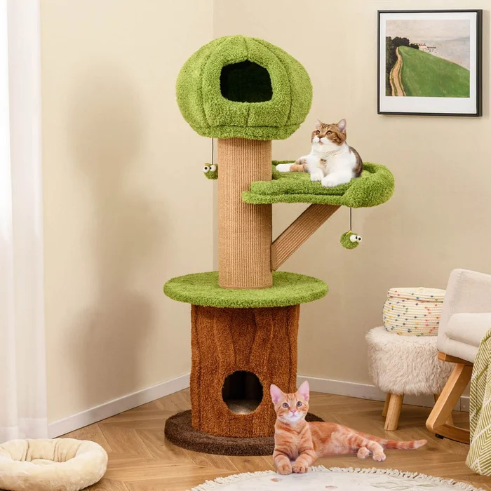 48-Inch Mushroom Condo Cat Tree with 2 Plush Perches
