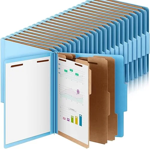 48 Pcs Classification Folders Bulk 3 Dividers File Folder with Fastener 2 Prongs Pressboard Employee Folders with 3.5 Inch Expansion for Standard Medical File,Document Report (Blue)